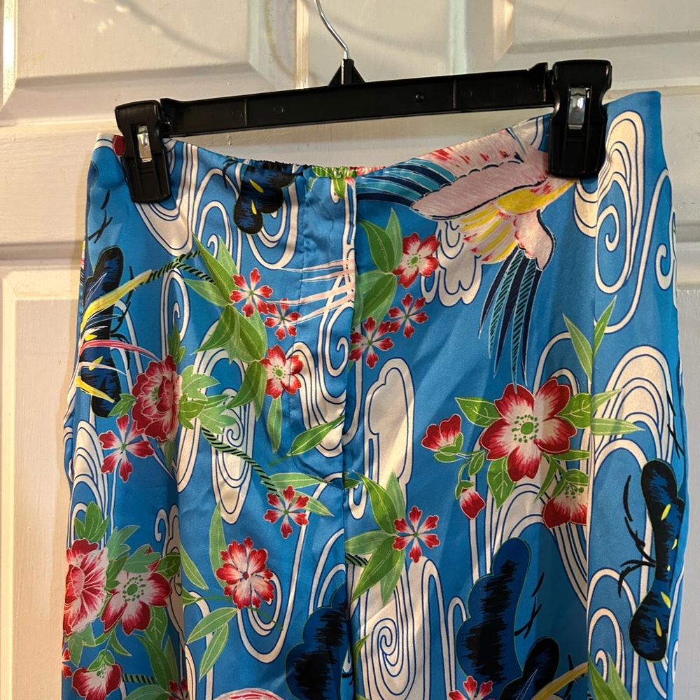 Zara Blue Floral Wide-Leg Pants - Picture 2 of 3